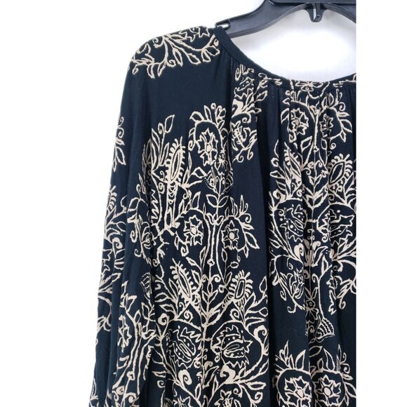 Lucky Brand Womens 2X Black & Beige Floral Print Cotton Blouse With 3/4 Sleeves - Picture 2 of 7